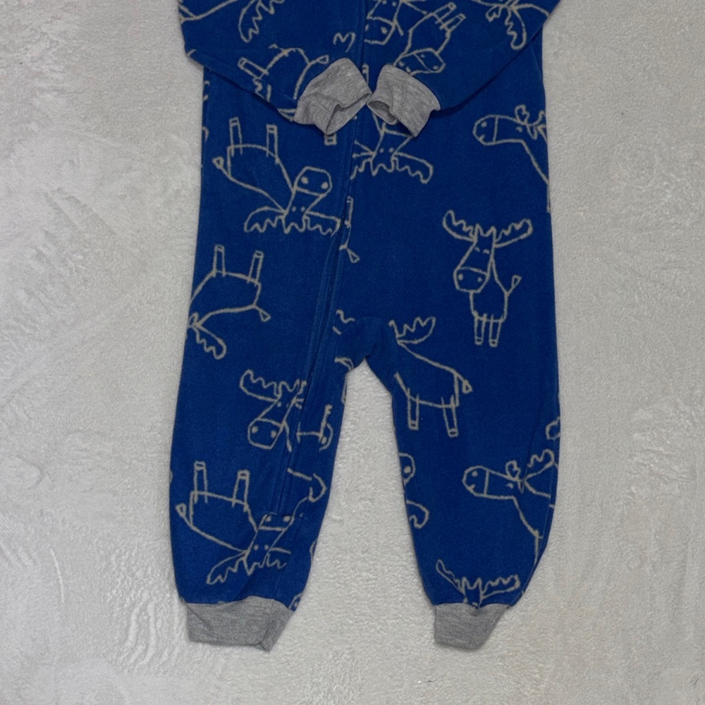 (2 for $10) carters fleece Blue Moose Print  footie / sleeper - Picture 3 of 7